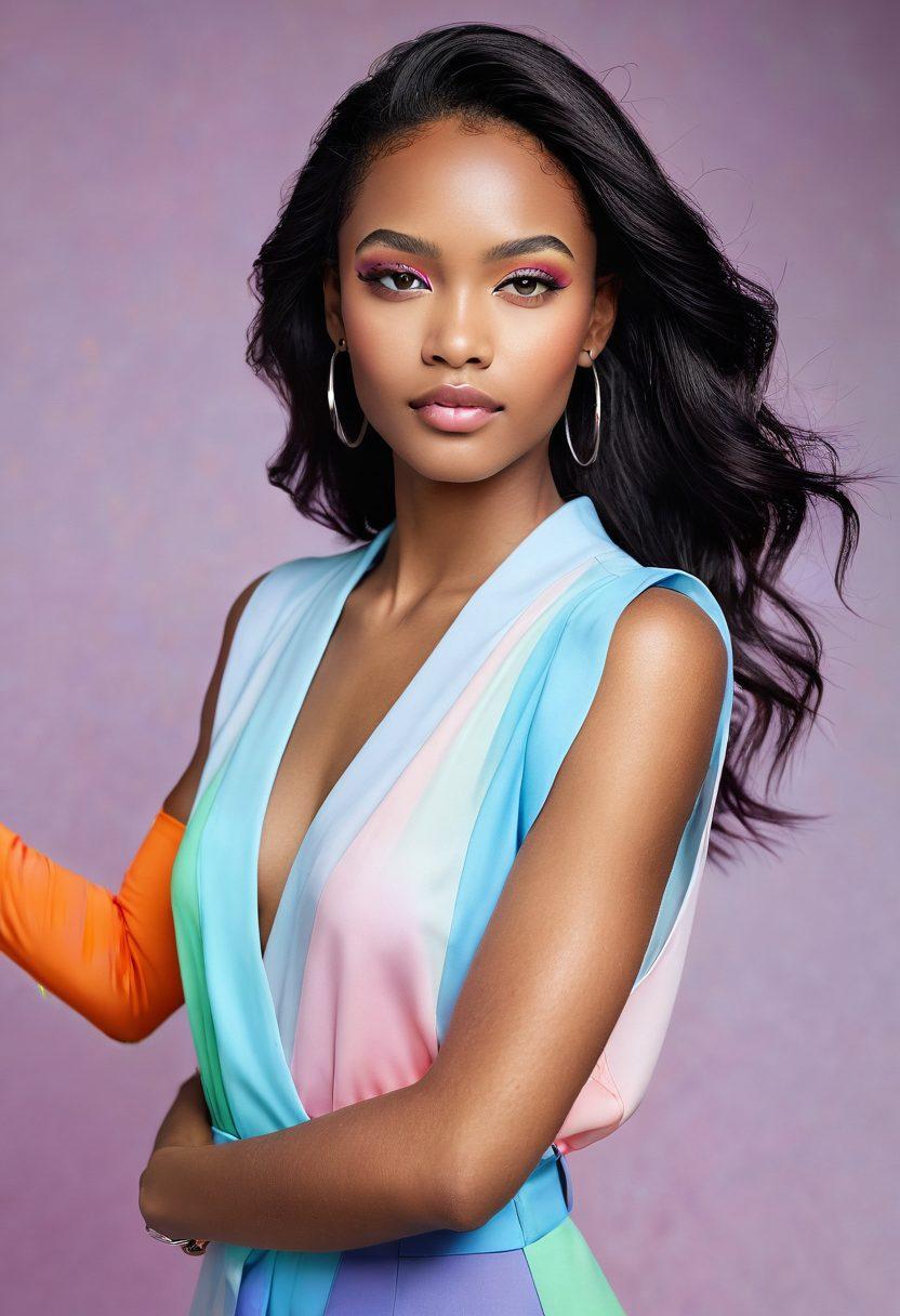 A stylish before-and-after transformation featuring a person transitioning from a charming to a striking look. The left side shows a soft, approachable style with pastel colors, light makeup, and casual clothing. The right side displays a bold, edgy appearance with vivid colors, dramatic makeup, and an empowering pose. The background should be a smooth gradient transitioning from light to dark to symbolize change. Emphasize elegance in fashion and confidence in expression. super-realistic. vibrant colors. white background.